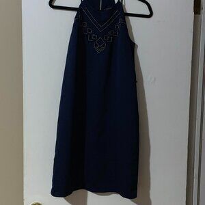 Banana Republic Navy Blue‎ Silver Embroidered Sleeveless Dress Size XS